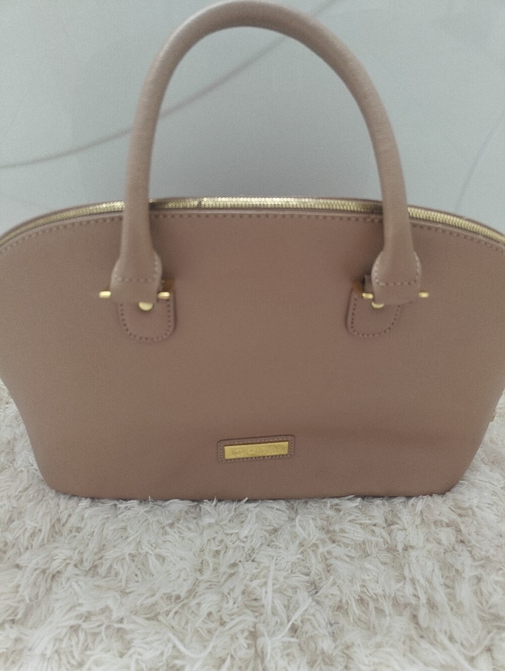 Joy & Iman Taupe Dome Purse with Gold Hardware